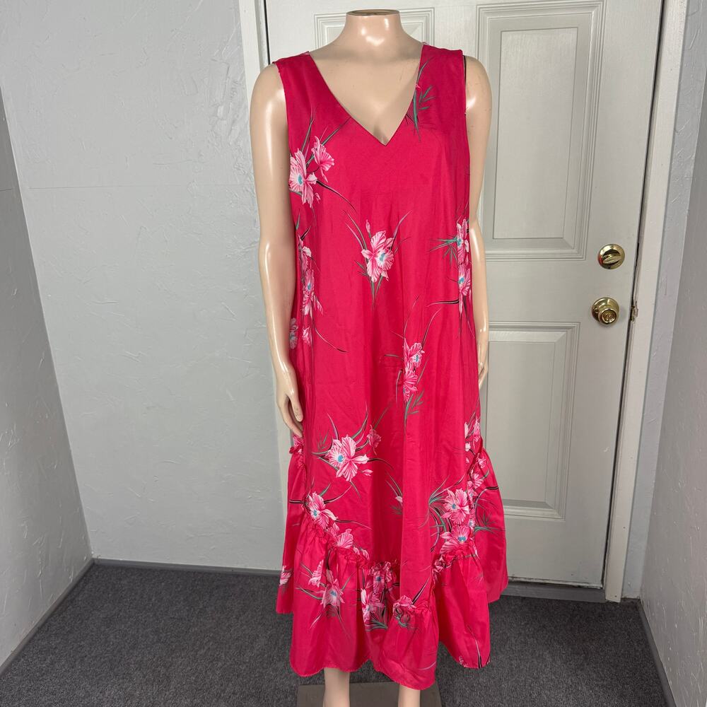 Vintage 70s Casual Wear Women's Dress XL Polyester Hawaiian Floral Maxi XX28